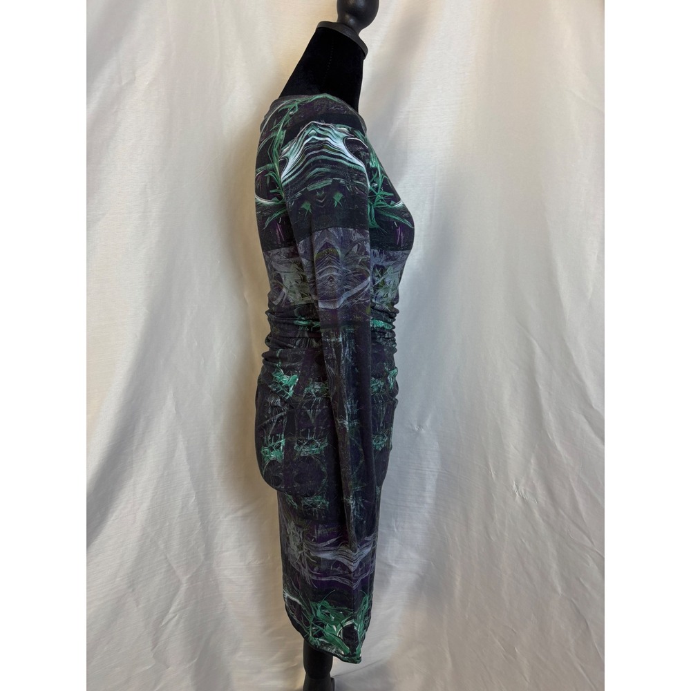 Artelier Nicole Miller Midi Dress Womens S Black Green Vintage Ruched Bodycon - Picture 3 of 5